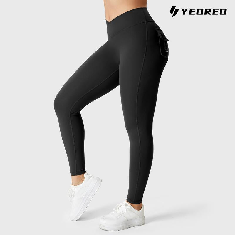 YEOREO Leggings with Pockets for Women Charm Leggings Workout Leggings for Women V Cross Waist Butt Lifting Gym Yoga Exercise Fitness Activewear