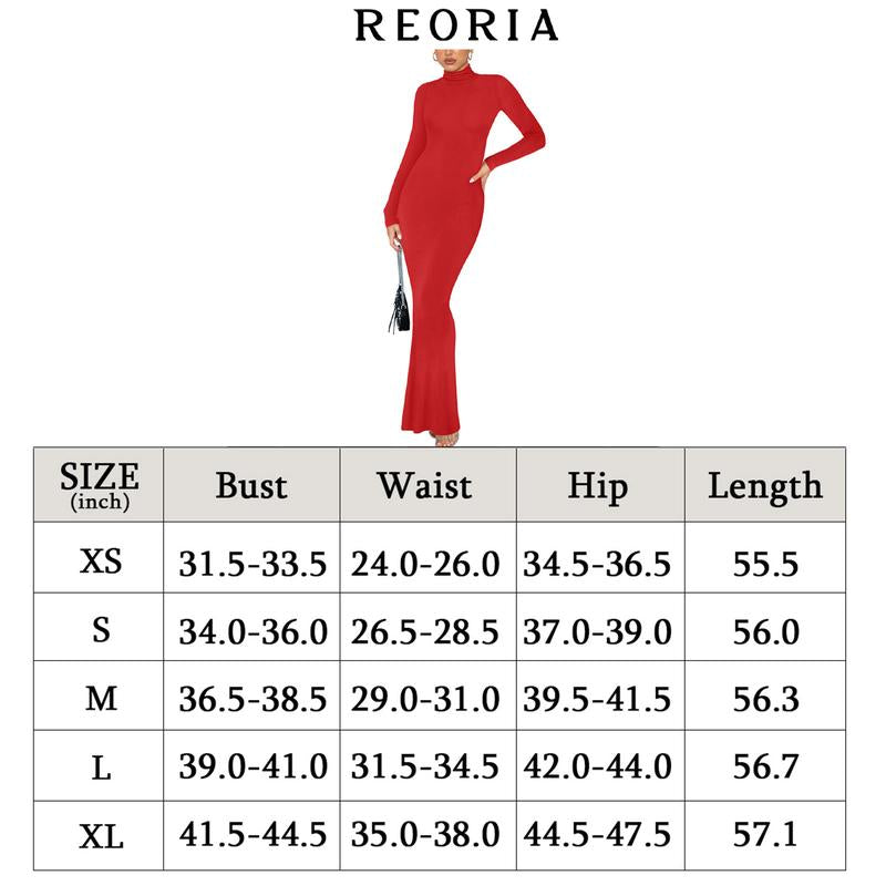 REORIA Women'S Casual Mock Turtleneck Long Sleeve Elegant Long Dress Lounge Ribbed Bodycon Maxi Dresses Womenswear Underwear