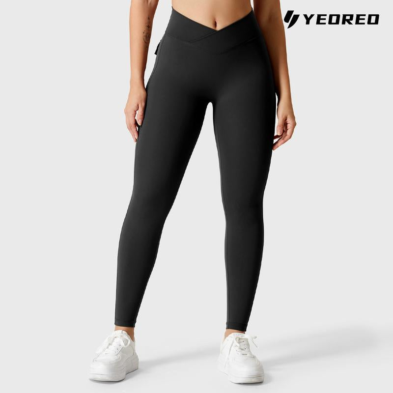 YEOREO Leggings with Pockets for Women Charm Leggings Workout Leggings for Women V Cross Waist Butt Lifting Gym Yoga Exercise Fitness Activewear