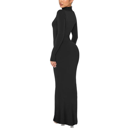 REORIA Women'S Casual Mock Turtleneck Long Sleeve Elegant Long Dress Lounge Ribbed Bodycon Maxi Dresses Womenswear Underwear