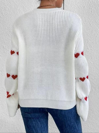 Women'S Heart Pattern Drop Shoulder Sweater, Casual Long Sleeve round Neck Jumper for Daily Outdoor Wear, Women Knit Top for Spring & Fall, Women'S Tops