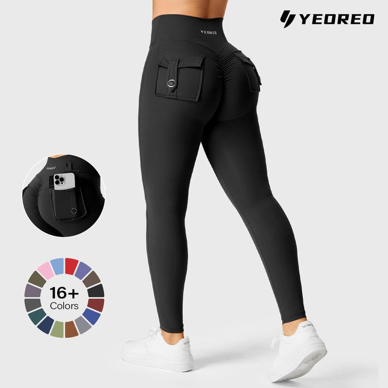 YEOREO Leggings with Pockets for Women Charm Leggings Workout Leggings for Women V Cross Waist Butt Lifting Gym Yoga Exercise Fitness Activewear