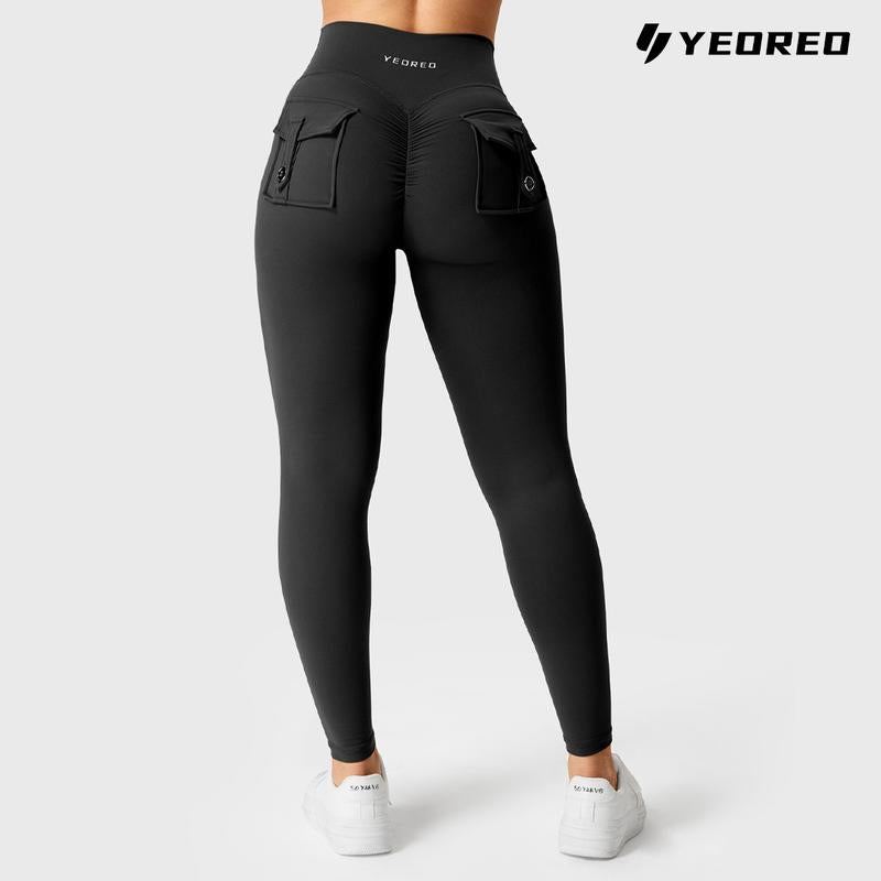 YEOREO Leggings with Pockets for Women Charm Leggings Workout Leggings for Women V Cross Waist Butt Lifting Gym Yoga Exercise Fitness Activewear