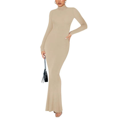 REORIA Women'S Casual Mock Turtleneck Long Sleeve Elegant Long Dress Lounge Ribbed Bodycon Maxi Dresses Womenswear Underwear