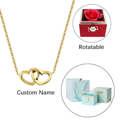 ETERNAL ROSE BOX - W/ENGRAVED NECKLACE & REALROSE Flower Gift Box Heart Pendant Customize Necklace Valentine'S Day Gift for Her