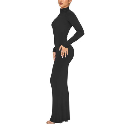 REORIA Women'S Casual Mock Turtleneck Long Sleeve Elegant Long Dress Lounge Ribbed Bodycon Maxi Dresses Womenswear Underwear