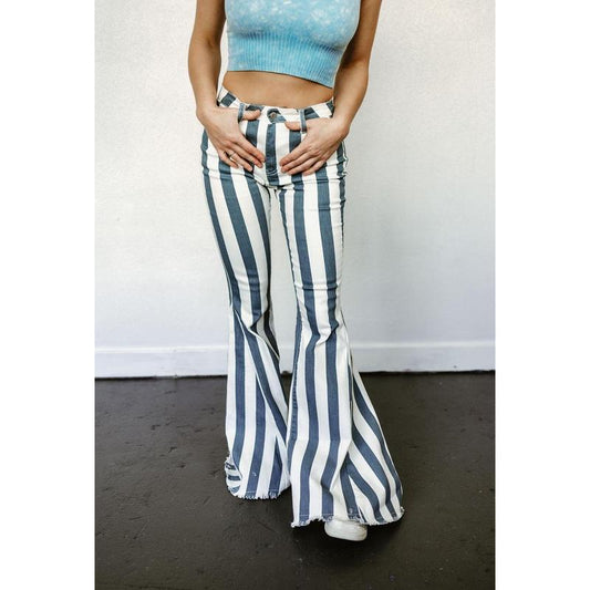 Serendipity Striped Flare Jeans in Deep Teal