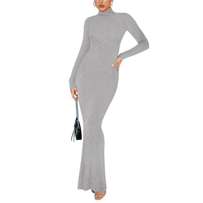 REORIA Women'S Casual Mock Turtleneck Long Sleeve Elegant Long Dress Lounge Ribbed Bodycon Maxi Dresses Womenswear Underwear